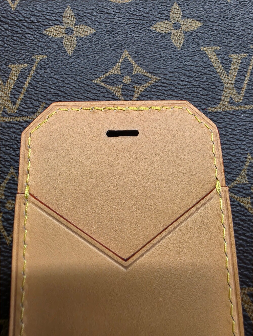Louis Vuitton Tan Leather Signature Luggage Tag Name Tag with Yellow Stitching - Picture 6 of 10